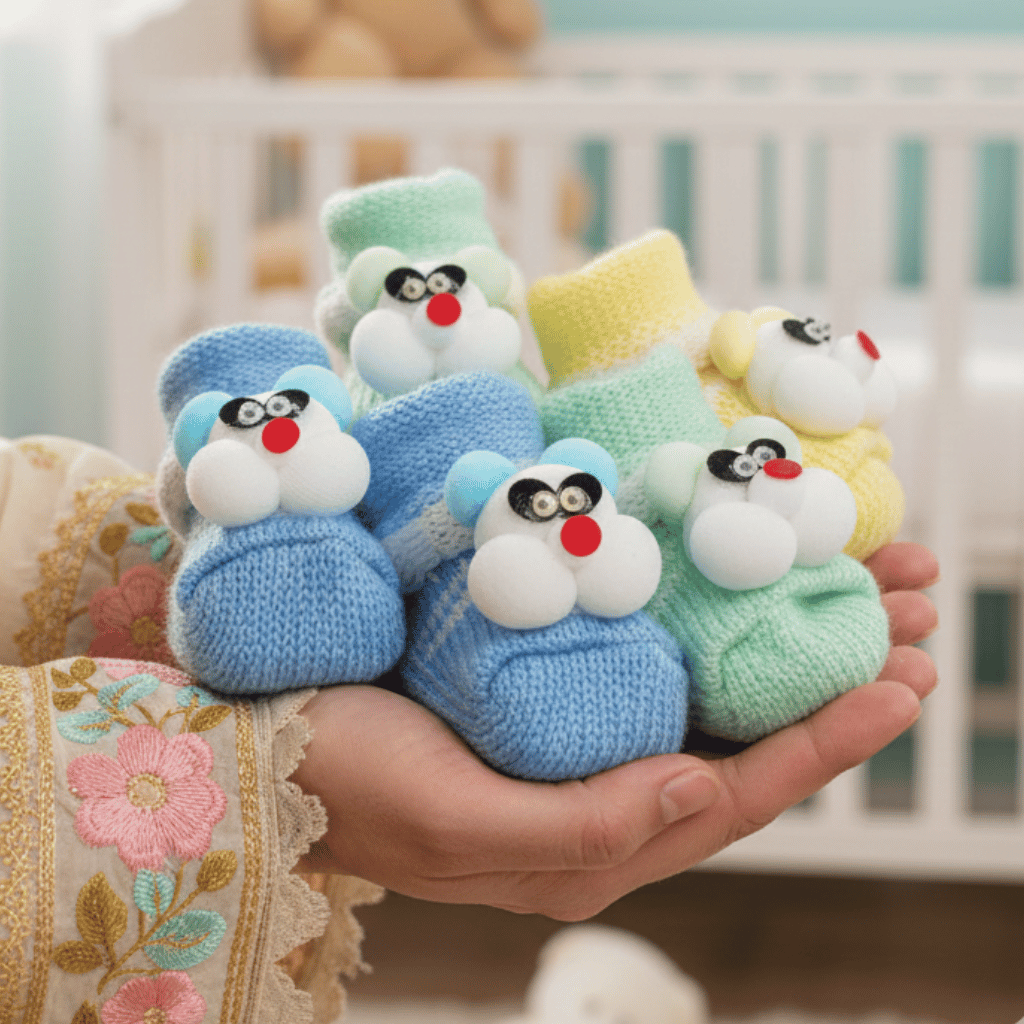 Premium Newborn Knitted Booties - Cute 3D Bear Soft Bottom Winter Shoes for Babies (0-12 Months)