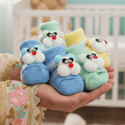 Premium Newborn Knitted Booties - Cute 3D Bear Soft Bottom Winter Shoes for Babies (0-12 Months)