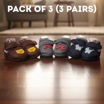 Stay-On Soft Newborn Booties (Pack of 3 Pairs) - 0-3 Months Anti-Slip Infant Crib Shoes