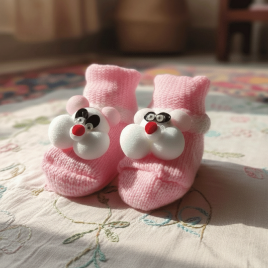 Premium Newborn Knitted Booties - Cute 3D Bear Soft Bottom Winter Shoes for Babies (0-12 Months)