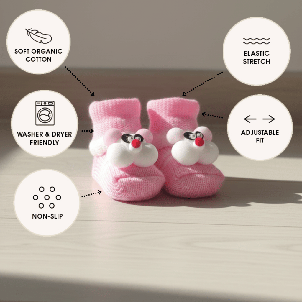 Premium Newborn Knitted Booties - Cute 3D Bear Soft Bottom Winter Shoes for Babies (0-12 Months)