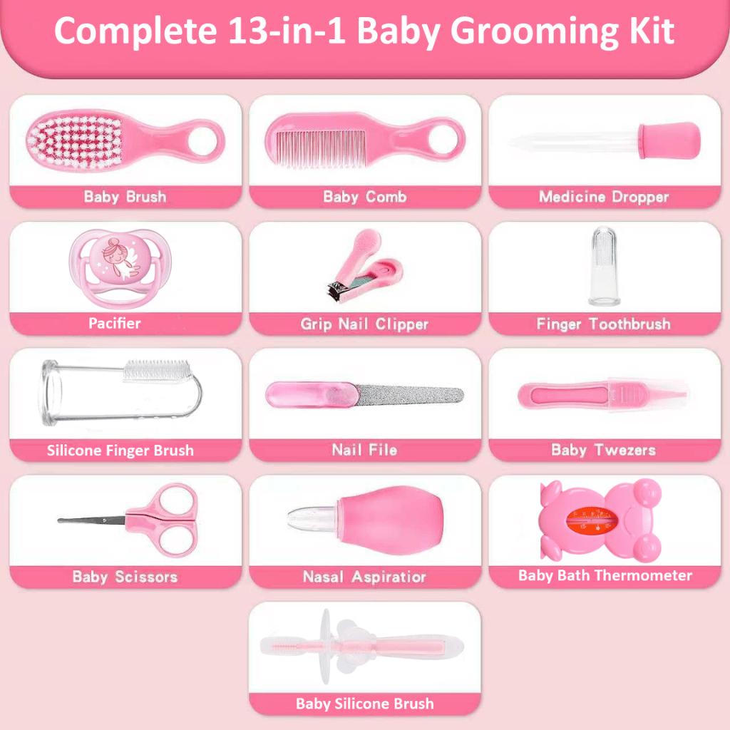 Premium 13-in-1 Newborn & Infant Grooming Kit - Complete Baby Care Essentials Set with Digital Thermometer & Aspirator