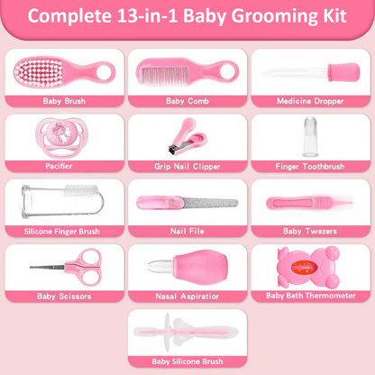 Premium 13-in-1 Newborn & Infant Grooming Kit - Complete Baby Care Essentials Set with Digital Thermometer & Aspirator
