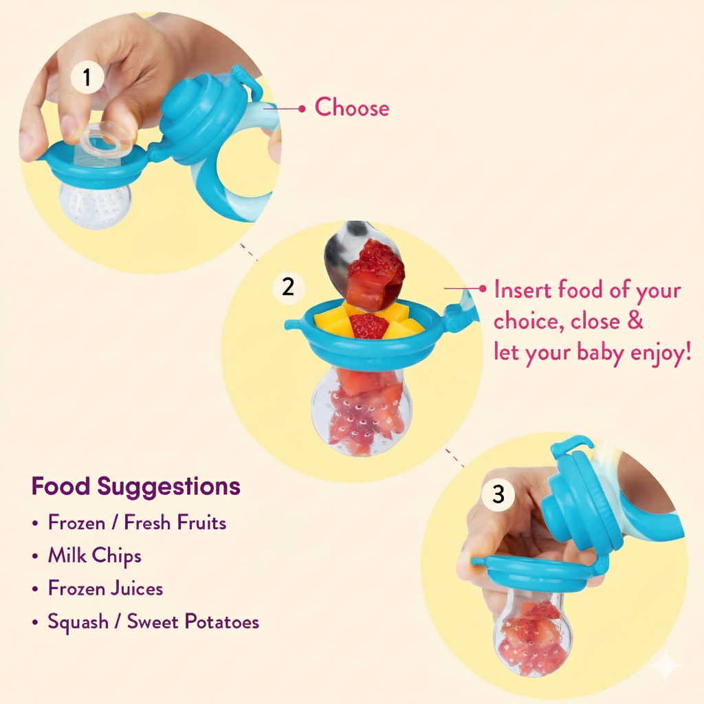 Premium Baby Fruit Feeder Pacifier & Teether (Choosni) - BPA-Free Silicone, Teething Pain Relief for Babies 3+ Months
