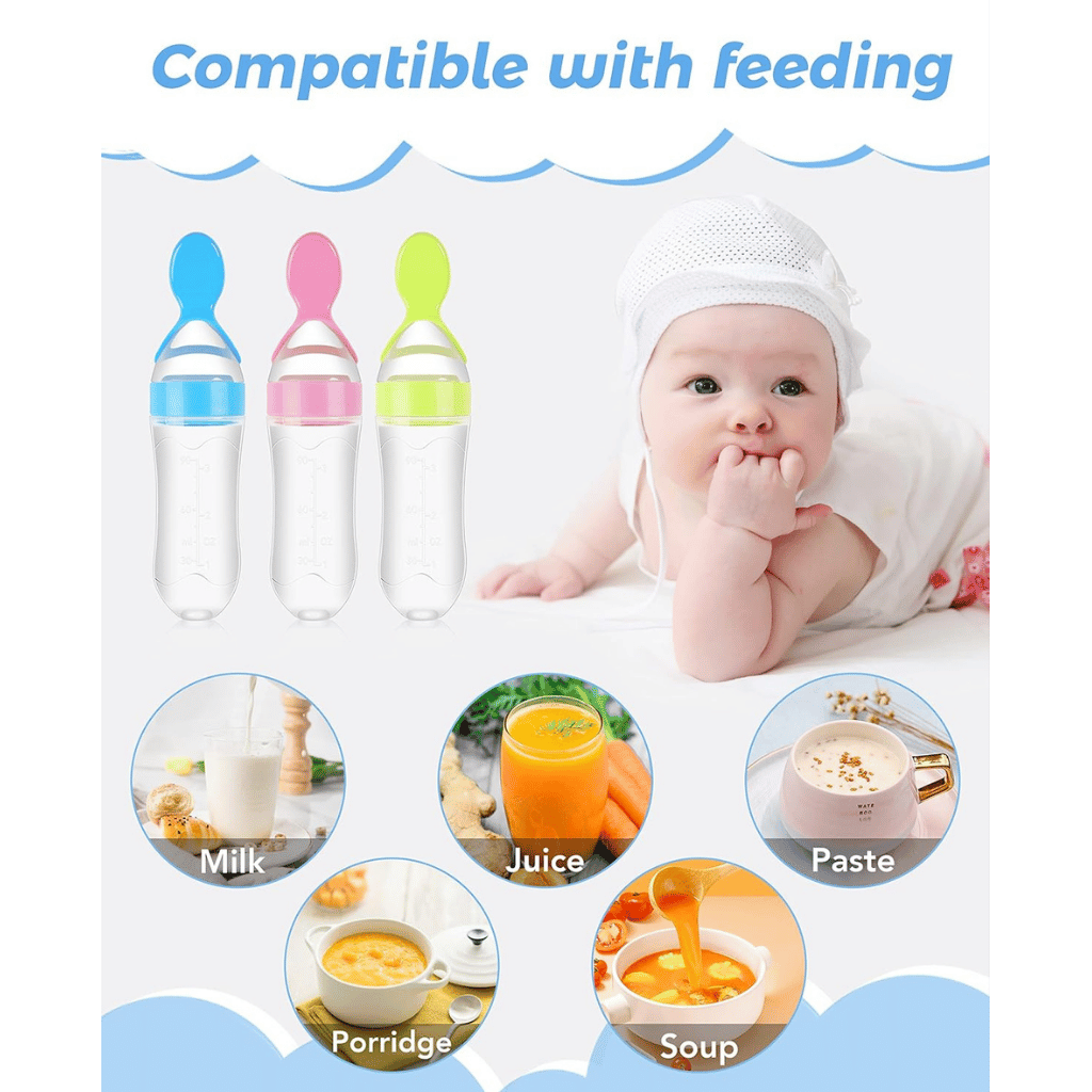 Silicone Spoon Feeder for Infants - Mess-Free Squeeze Bottle Feeding Spoon for Rice Cereal & Purees - BPA-Free Food Grade Silicone