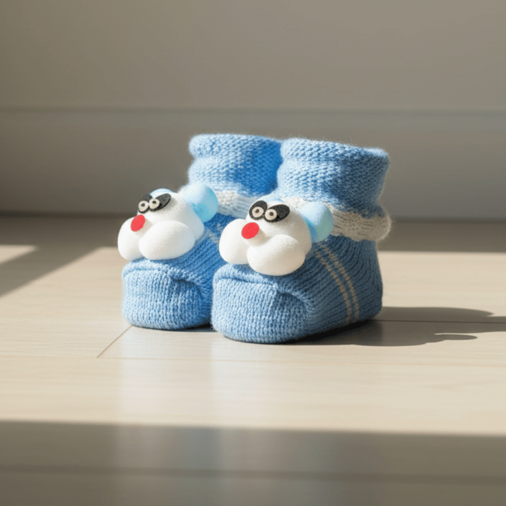 Premium Newborn Knitted Booties - Cute 3D Bear Soft Bottom Winter Shoes for Babies (0-12 Months)