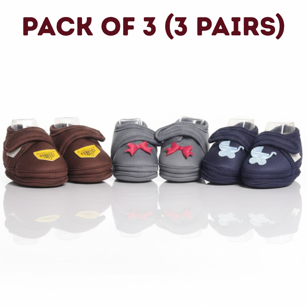 Stay-On Soft Newborn Booties (Pack of 3 Pairs) - 0-3 Months Anti-Slip Infant Crib Shoes