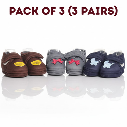Stay-On Soft Newborn Booties (Pack of 3 Pairs) - 0-3 Months Anti-Slip Infant Crib Shoes