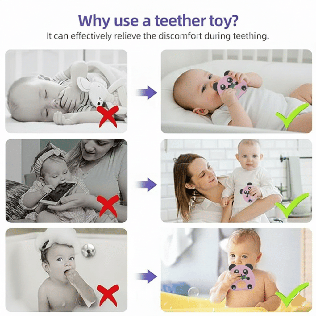 Infant Teether & Newborn Teething Toy | Soft Silicone Panda Steering Wheel for Infants (BPA-Free)