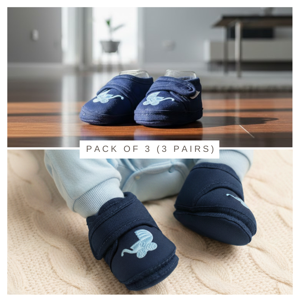 Stay-On Soft Newborn Booties (Pack of 3 Pairs) - 0-3 Months Anti-Slip Infant Crib Shoes