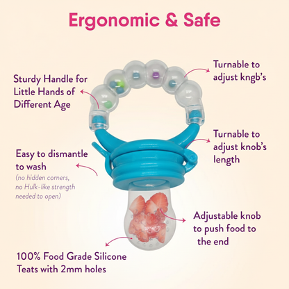 Premium Baby Fruit Feeder Pacifier & Teether (Choosni) - BPA-Free Silicone, Teething Pain Relief for Babies 3+ Months