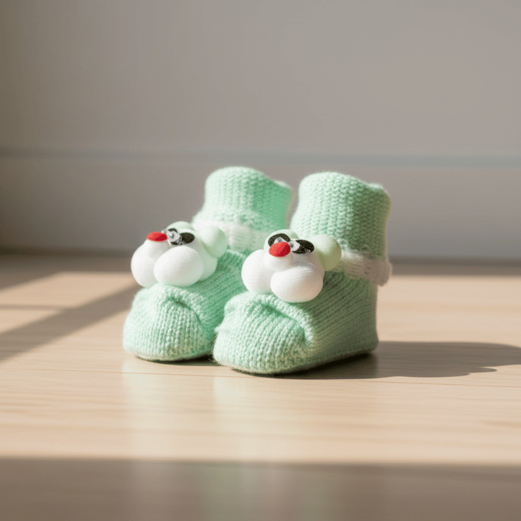 Premium Newborn Knitted Booties - Cute 3D Bear Soft Bottom Winter Shoes for Babies (0-12 Months)
