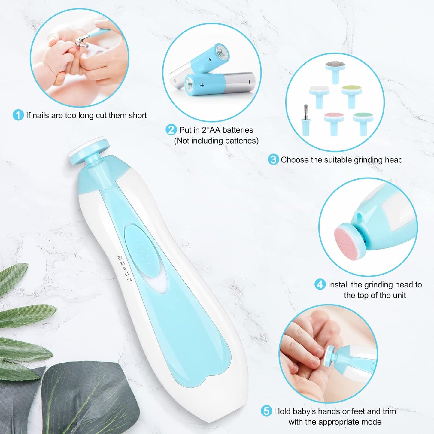 6-in-1 Safe Baby Electric Nail Trimmer & Nail Filer for Newborns to Adults
