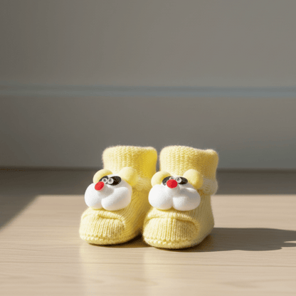 Premium Newborn Knitted Booties - Cute 3D Bear Soft Bottom Winter Shoes for Babies (0-12 Months)
