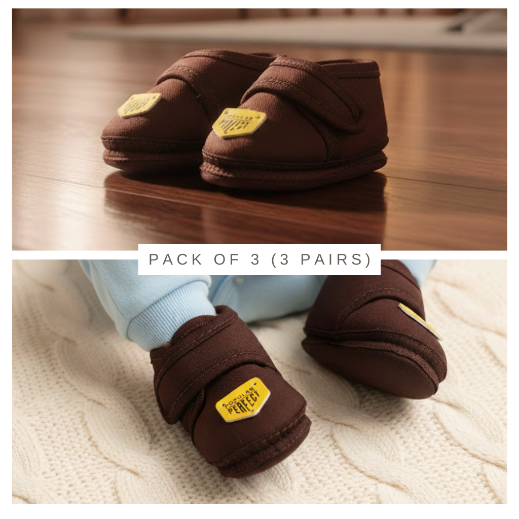 Stay-On Soft Newborn Booties (Pack of 3 Pairs) - 0-3 Months Anti-Slip Infant Crib Shoes