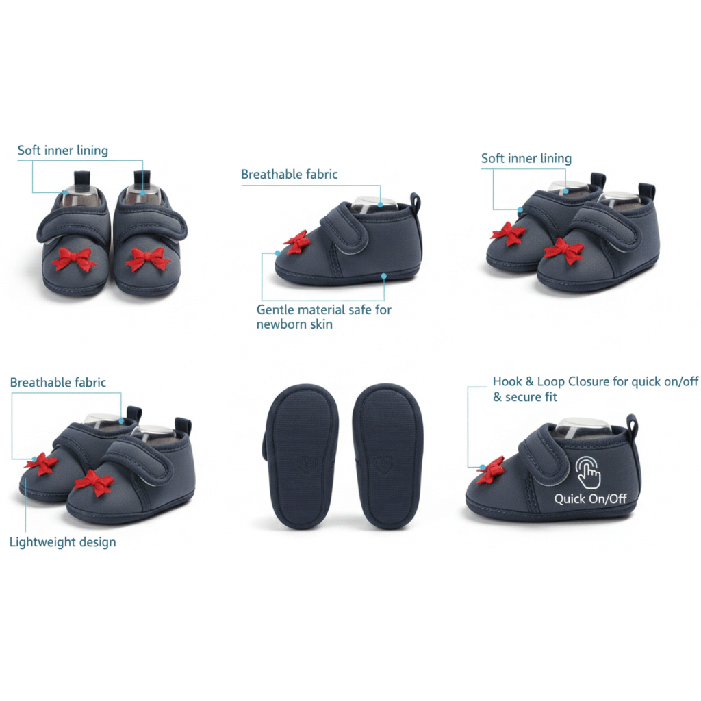 Stay-On Soft Newborn Booties (Pack of 3 Pairs) - 0-3 Months Anti-Slip Infant Crib Shoes