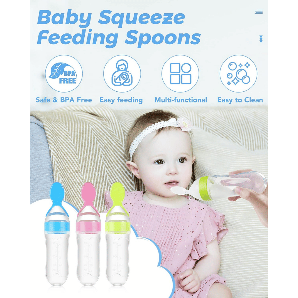 Silicone Spoon Feeder for Infants - Mess-Free Squeeze Bottle Feeding Spoon for Rice Cereal & Purees - BPA-Free Food Grade Silicone