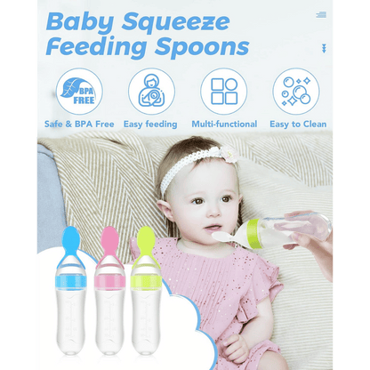 Silicone Spoon Feeder for Infants - Mess-Free Squeeze Bottle Feeding Spoon for Rice Cereal & Purees - BPA-Free Food Grade Silicone