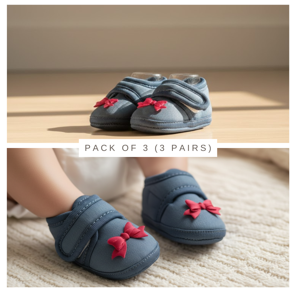 Stay-On Soft Newborn Booties (Pack of 3 Pairs) - 0-3 Months Anti-Slip Infant Crib Shoes