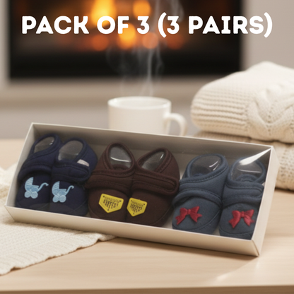 Stay-On Soft Newborn Booties (Pack of 3 Pairs) - 0-3 Months Anti-Slip Infant Crib Shoes
