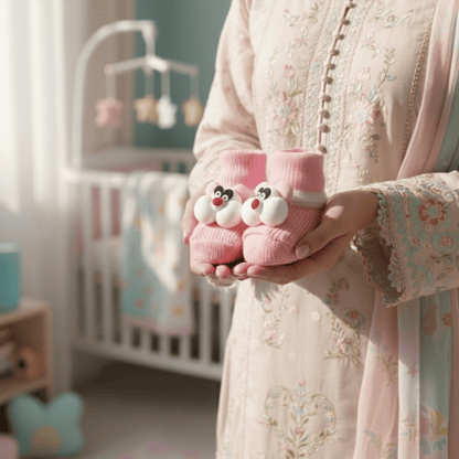 Premium Newborn Knitted Booties - Cute 3D Bear Soft Bottom Winter Shoes for Babies (0-12 Months)