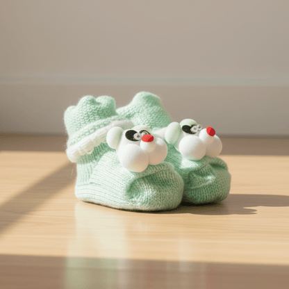 Premium Newborn Knitted Booties - Cute 3D Bear Soft Bottom Winter Shoes for Babies (0-12 Months)