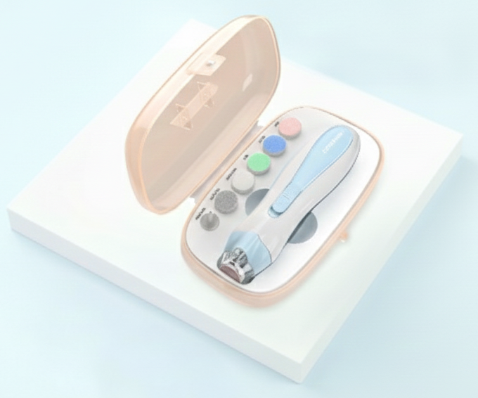 Baby care product set in a box with promotional text on a light blue background